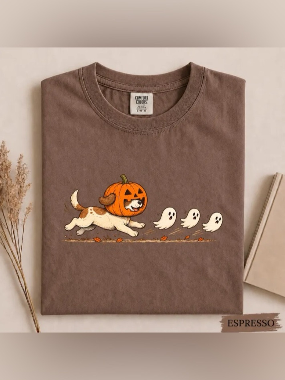 Pumpkin Head Dog Comfort Colors Tee, Funny Dog Halloween Graphic Tee